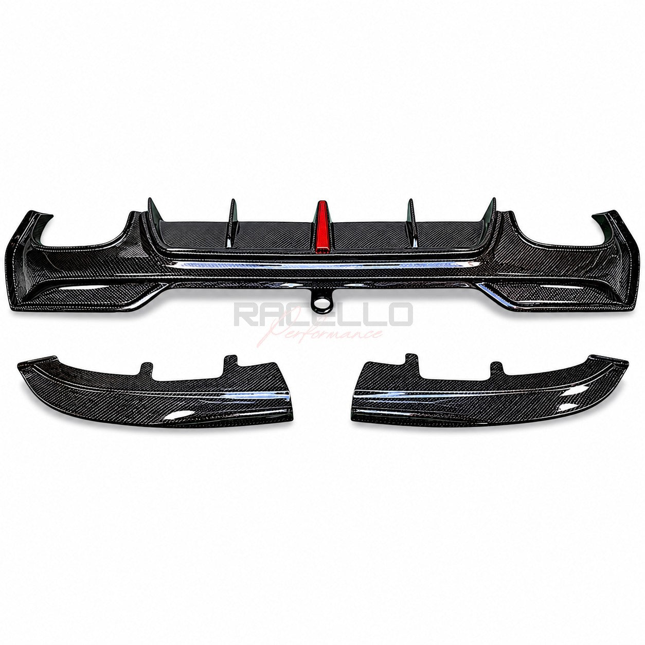 D4X2 Dry Carbon Heckdiffusor Seitenteile und Eckstucke auf weissem Hintergrund