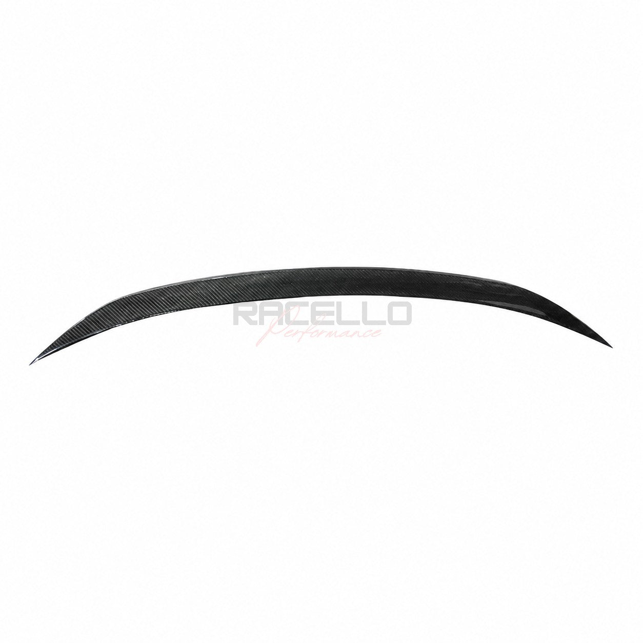 S3X2 Echtcarbon Heckspoiler fuer BMW 3er G20 G21 G80 G81 auf weissem Hintergrund mit Racello Branding